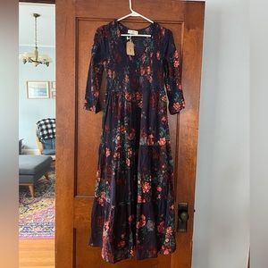 Natural Life Dawn V-Neck Maxi Dress - Navy Pink Floral